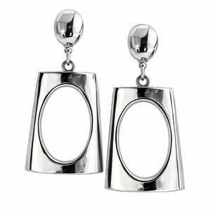 Vintage Trifari Silver Tone Modernist Geometric Clip On Earrings